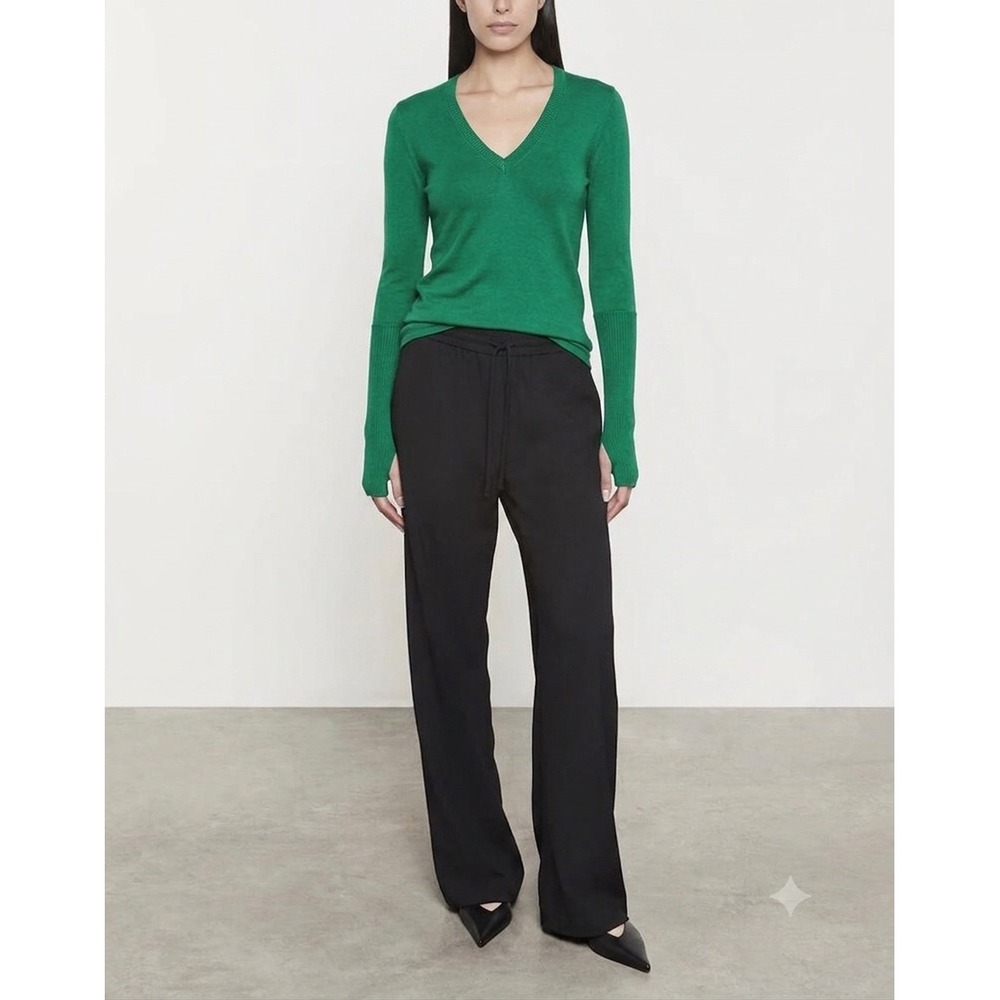 ENZA COSTA Fine Cashmere Knitted V Neck Sweater Womens Medium Green NEW